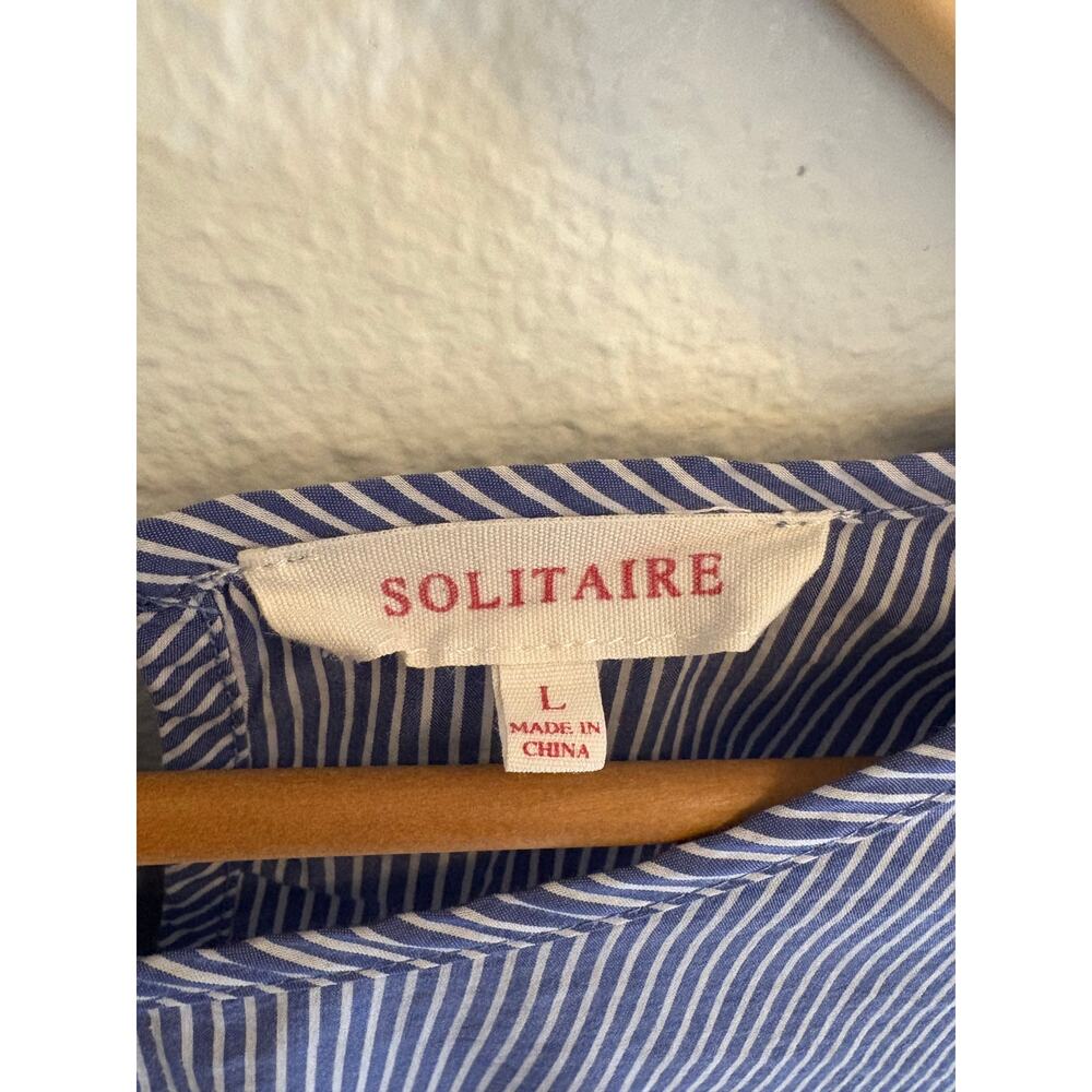 Solitaire Women's Large Blouse Blue White Stripe Long Bell Sleeve 4th‎ of July - Picture 5 of 6